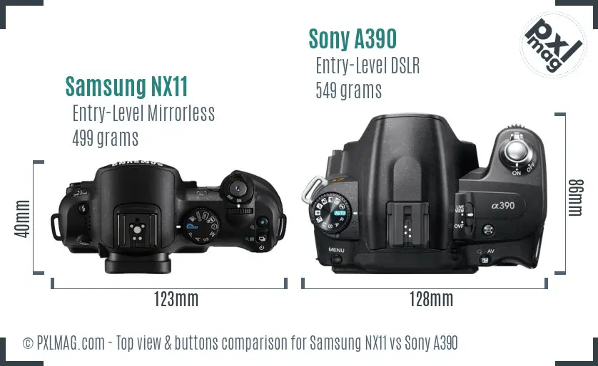 Samsung NX11 vs Sony A390 top view buttons comparison