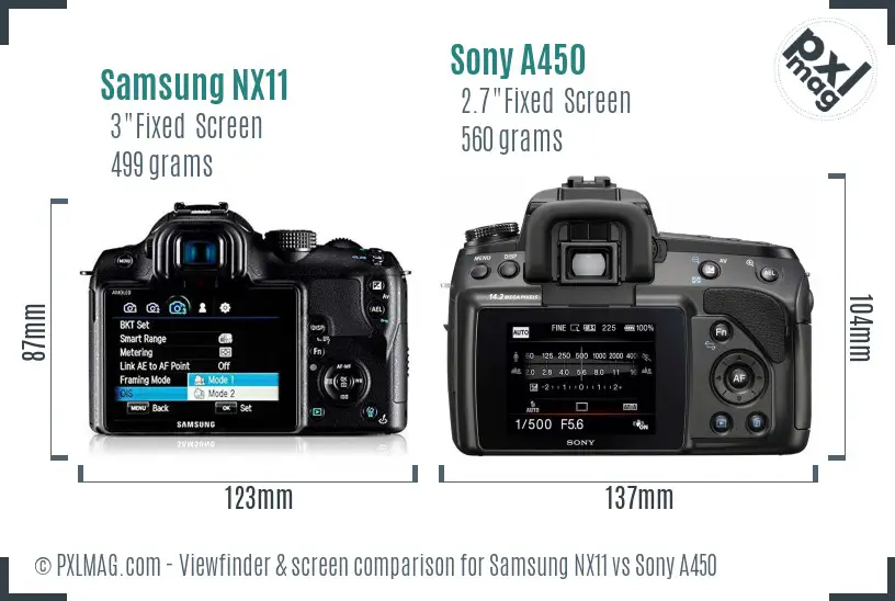 Samsung NX11 vs Sony A450 Screen and Viewfinder comparison