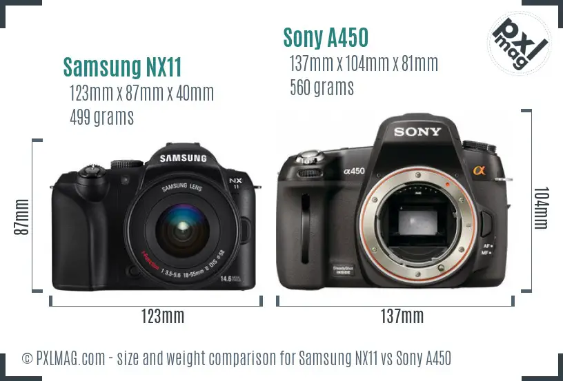 Samsung NX11 vs Sony A450 size comparison