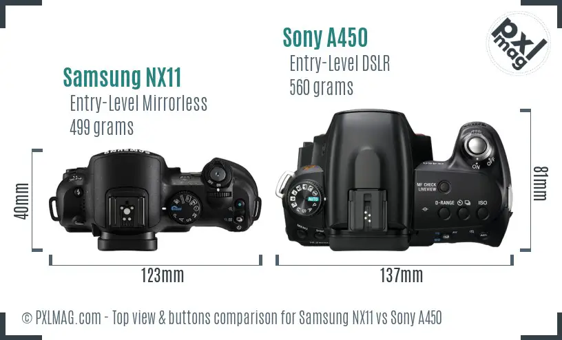 Samsung NX11 vs Sony A450 top view buttons comparison