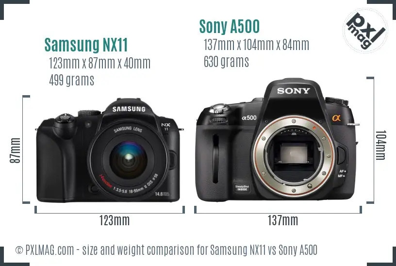 Samsung NX11 vs Sony A500 size comparison