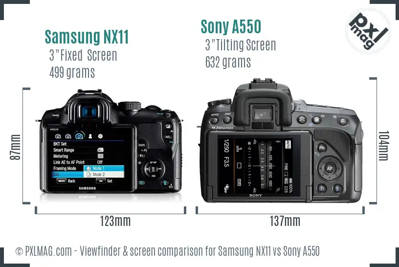Samsung NX11 vs Sony A550 Screen and Viewfinder comparison