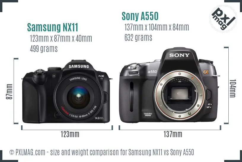 Samsung NX11 vs Sony A550 size comparison