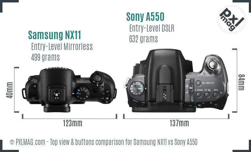 Samsung NX11 vs Sony A550 top view buttons comparison