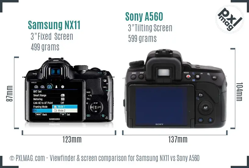 Samsung NX11 vs Sony A560 Screen and Viewfinder comparison