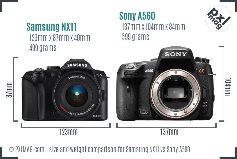 Samsung NX11 vs Sony A560 size comparison