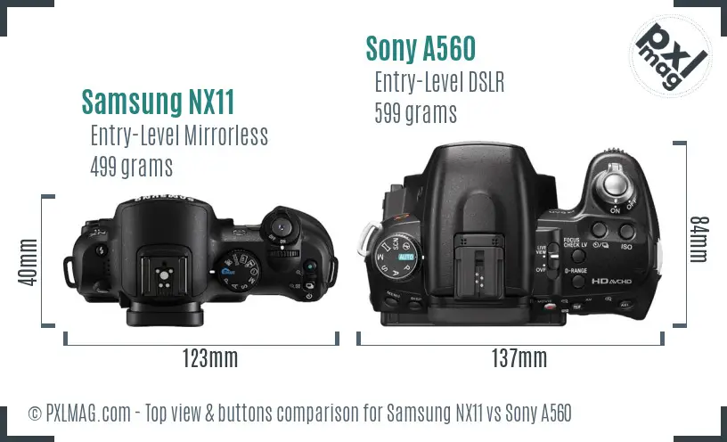 Samsung NX11 vs Sony A560 top view buttons comparison