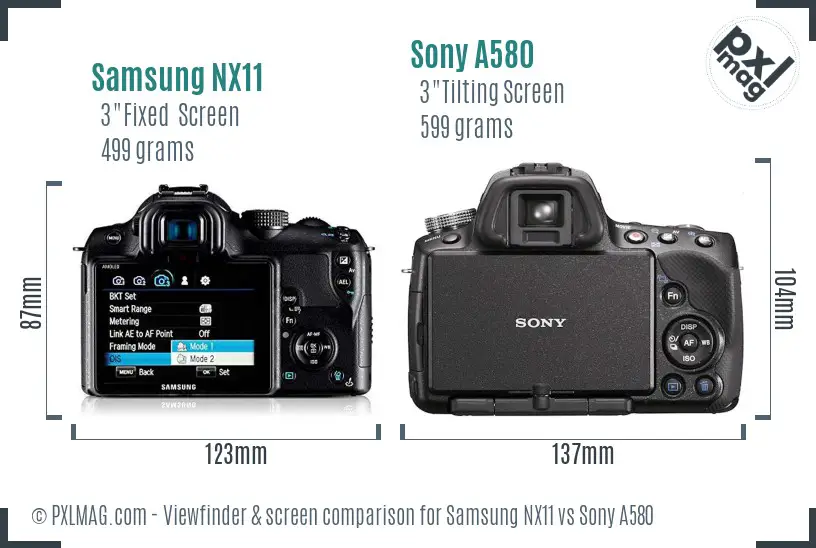 Samsung NX11 vs Sony A580 Screen and Viewfinder comparison
