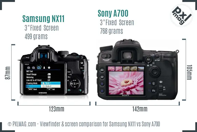 Samsung NX11 vs Sony A700 Screen and Viewfinder comparison