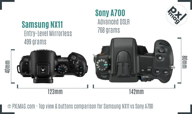 Samsung NX11 vs Sony A700 top view buttons comparison