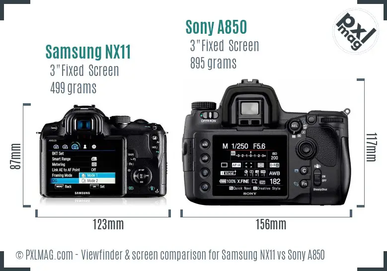 Samsung NX11 vs Sony A850 Screen and Viewfinder comparison