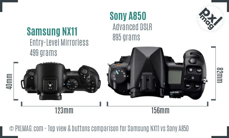 Samsung NX11 vs Sony A850 top view buttons comparison