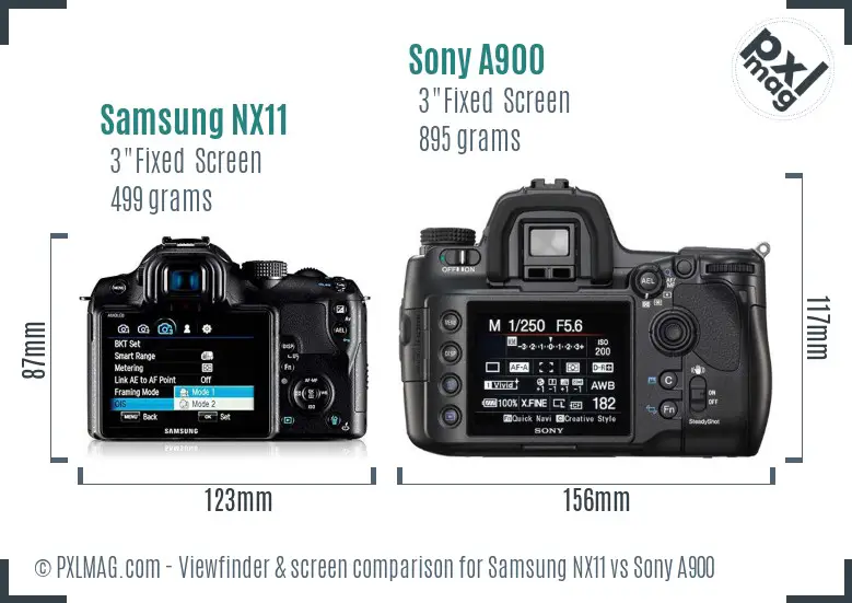 Samsung NX11 vs Sony A900 Screen and Viewfinder comparison