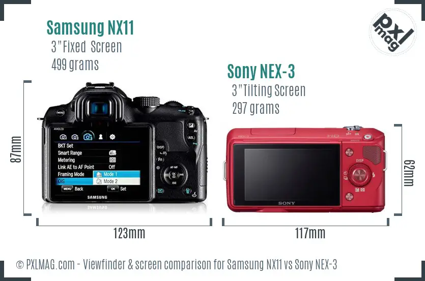 Samsung NX11 vs Sony NEX-3 Screen and Viewfinder comparison