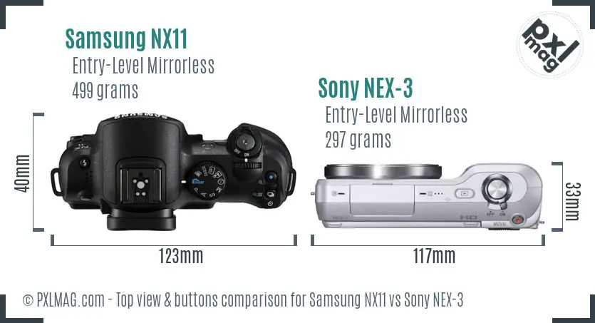 Samsung NX11 vs Sony NEX-3 top view buttons comparison