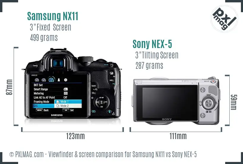 Samsung NX11 vs Sony NEX-5 Screen and Viewfinder comparison