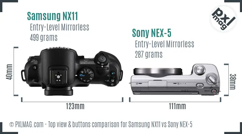Samsung NX11 vs Sony NEX-5 top view buttons comparison