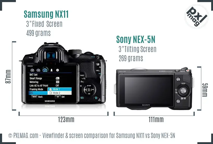 Samsung NX11 vs Sony NEX-5N Screen and Viewfinder comparison