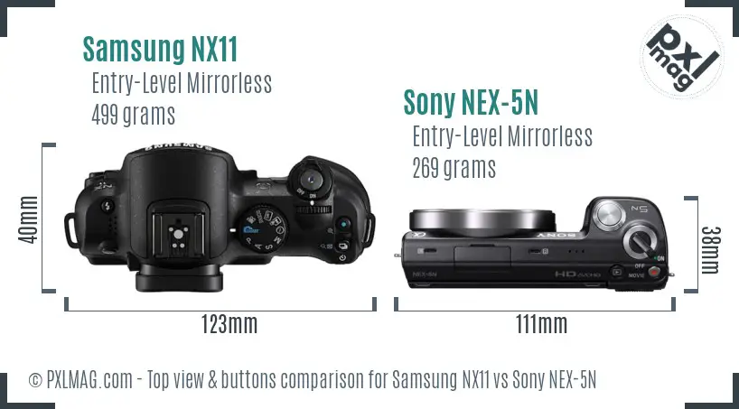 Samsung NX11 vs Sony NEX-5N top view buttons comparison