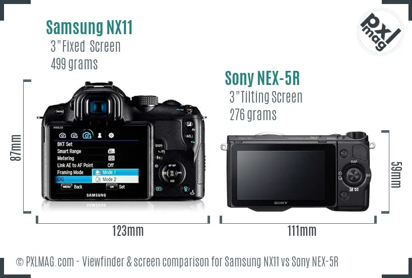 Samsung NX11 vs Sony NEX-5R Screen and Viewfinder comparison
