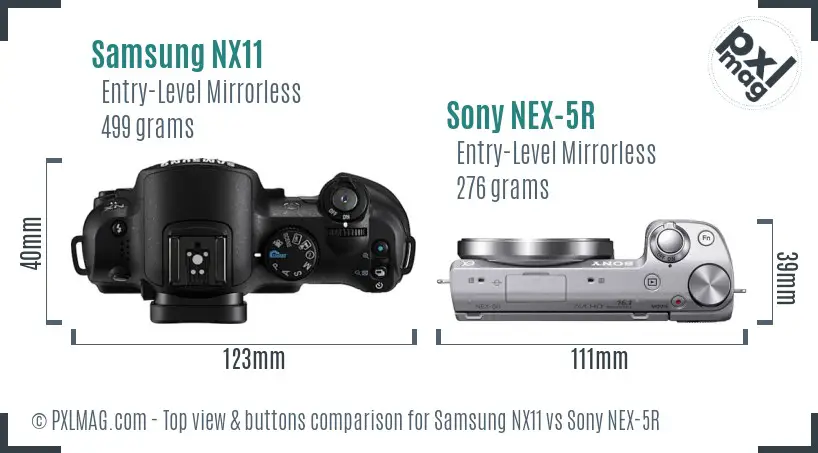 Samsung NX11 vs Sony NEX-5R top view buttons comparison