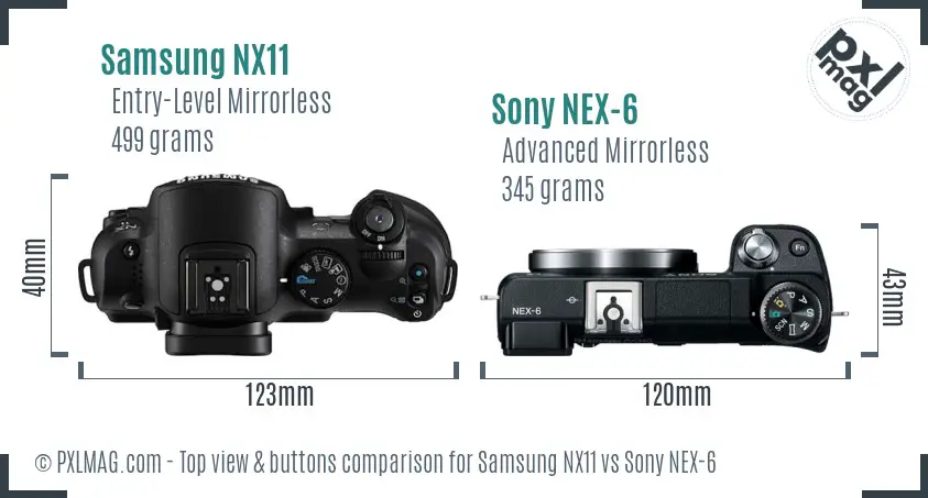 Samsung NX11 vs Sony NEX-6 top view buttons comparison