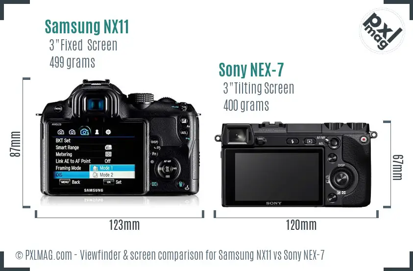 Samsung NX11 vs Sony NEX-7 Screen and Viewfinder comparison