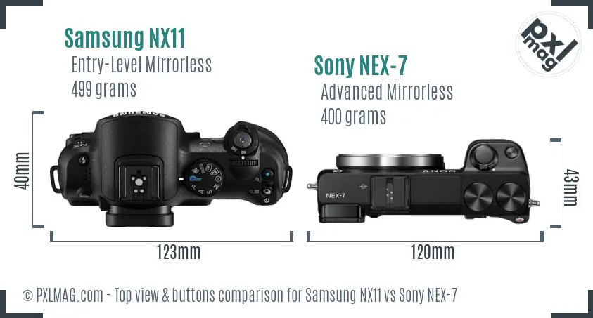 Samsung NX11 vs Sony NEX-7 top view buttons comparison