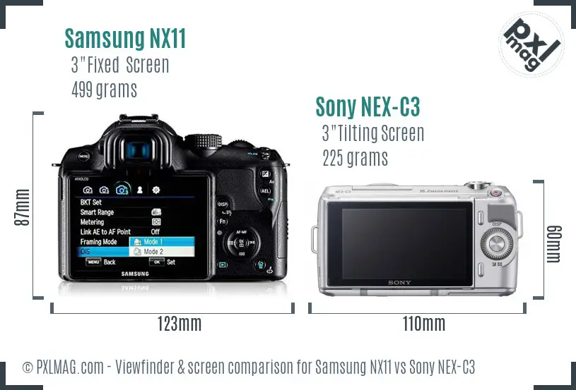 Samsung NX11 vs Sony NEX-C3 Screen and Viewfinder comparison