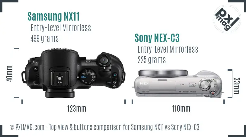 Samsung NX11 vs Sony NEX-C3 top view buttons comparison