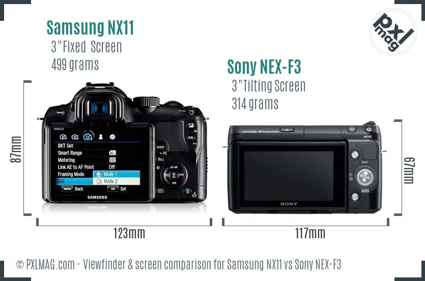 Samsung NX11 vs Sony NEX-F3 Screen and Viewfinder comparison
