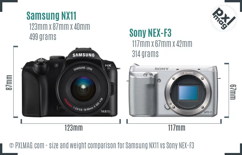 Samsung NX11 vs Sony NEX-F3 size comparison