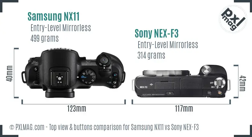 Samsung NX11 vs Sony NEX-F3 top view buttons comparison
