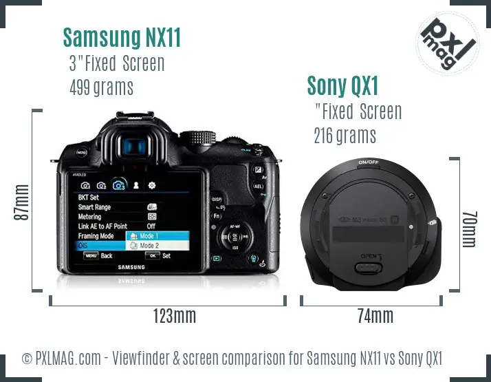 Samsung NX11 vs Sony QX1 Screen and Viewfinder comparison