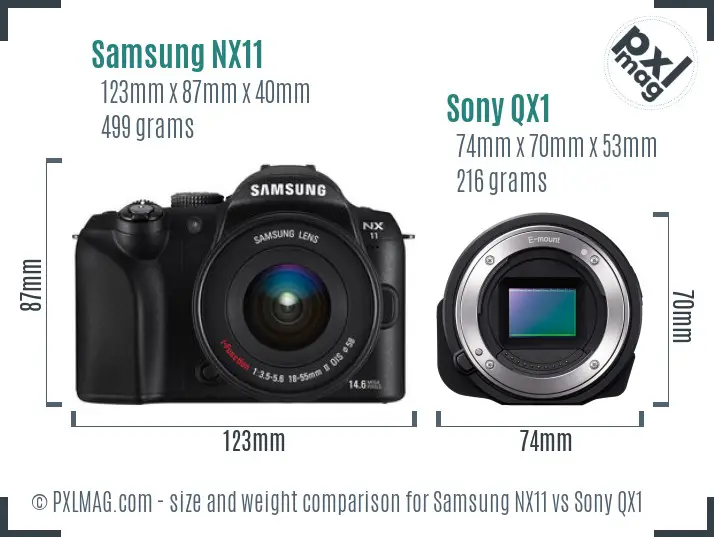 Samsung NX11 vs Sony QX1 size comparison