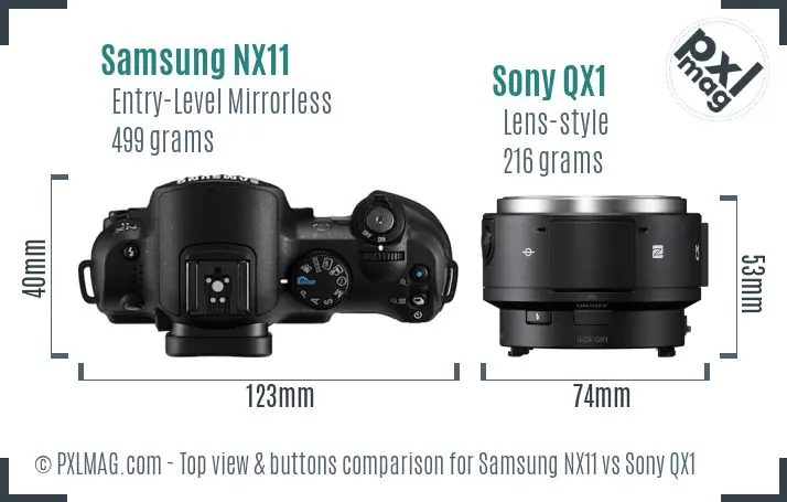 Samsung NX11 vs Sony QX1 top view buttons comparison