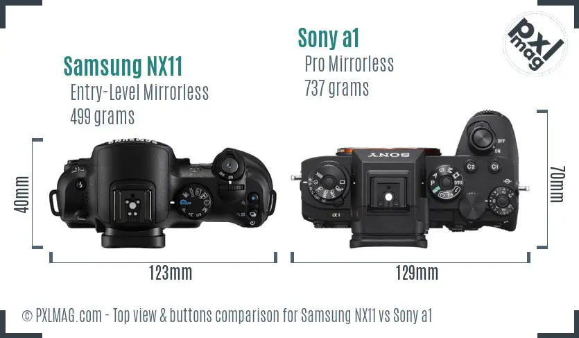 Samsung NX11 vs Sony a1 top view buttons comparison