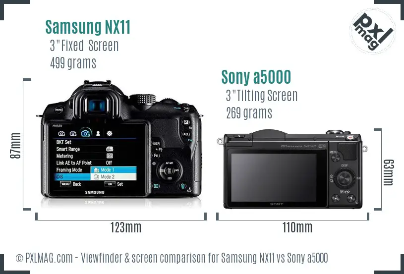 Samsung NX11 vs Sony a5000 Screen and Viewfinder comparison
