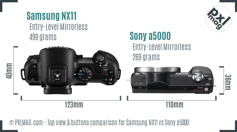 Samsung NX11 vs Sony a5000 top view buttons comparison