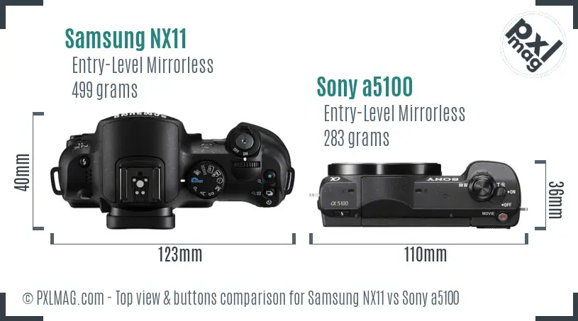 Samsung NX11 vs Sony a5100 top view buttons comparison