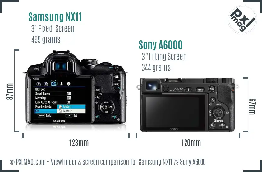Samsung NX11 vs Sony A6000 Screen and Viewfinder comparison