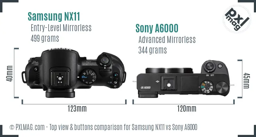 Samsung NX11 vs Sony A6000 top view buttons comparison