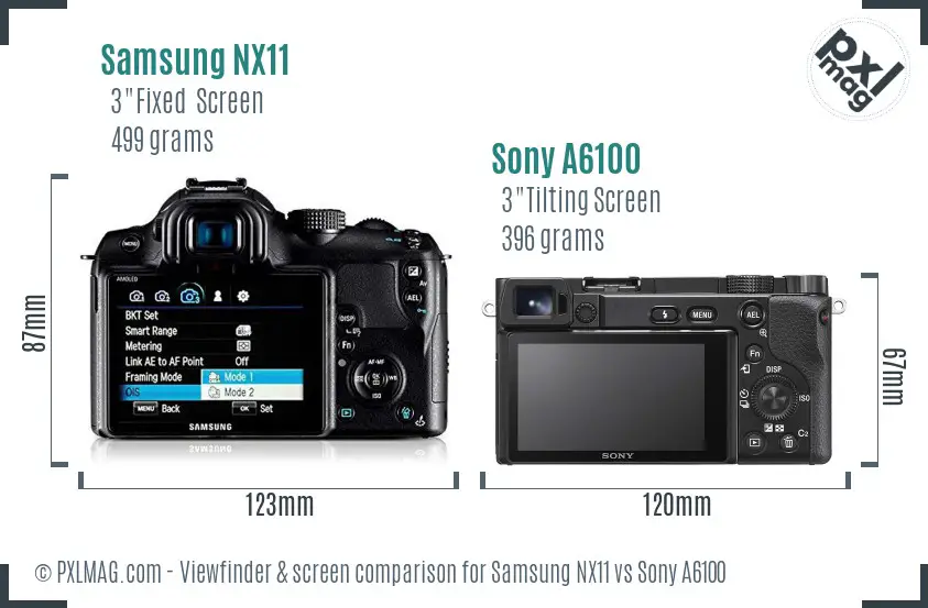 Samsung NX11 vs Sony A6100 Screen and Viewfinder comparison