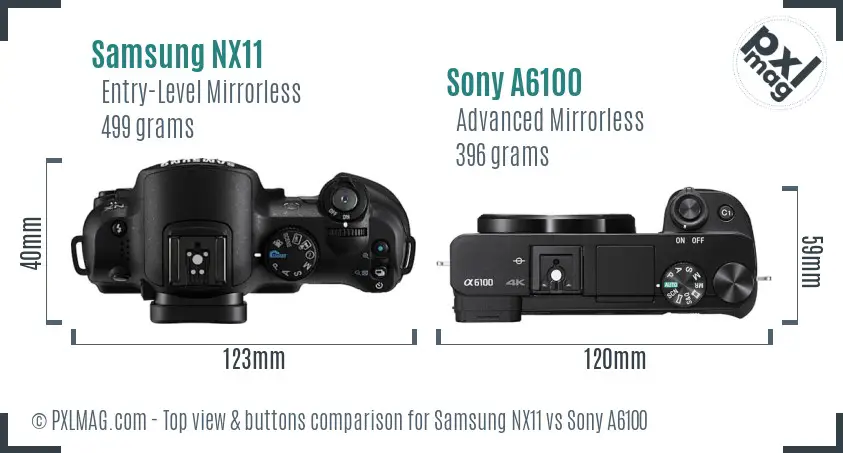 Samsung NX11 vs Sony A6100 top view buttons comparison
