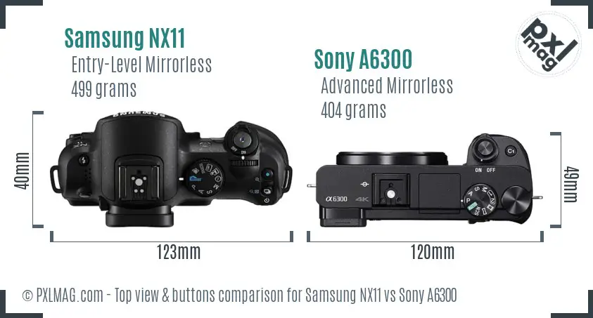 Samsung NX11 vs Sony A6300 top view buttons comparison