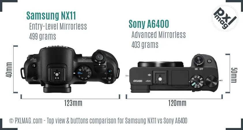 Samsung NX11 vs Sony A6400 top view buttons comparison