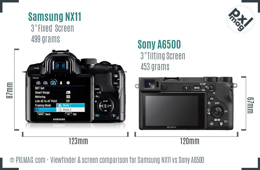 Samsung NX11 vs Sony A6500 Screen and Viewfinder comparison