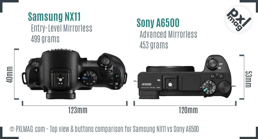 Samsung NX11 vs Sony A6500 top view buttons comparison