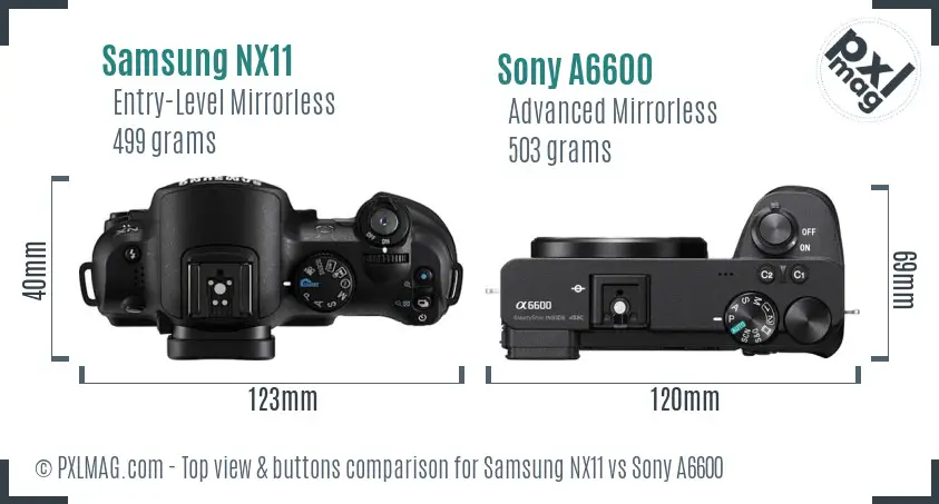 Samsung NX11 vs Sony A6600 top view buttons comparison