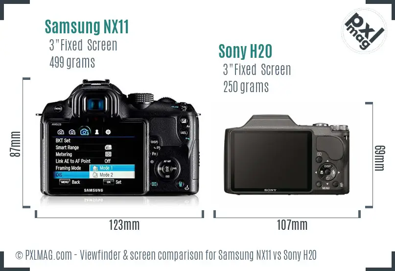 Samsung NX11 vs Sony H20 Screen and Viewfinder comparison